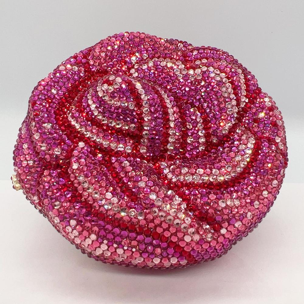 WHTUOHENG Rose Flower Evening Crystal Clutches Purses Diamond Wedding Clutches Rhinestones Hard Metal Bags Dinner Bridal Party