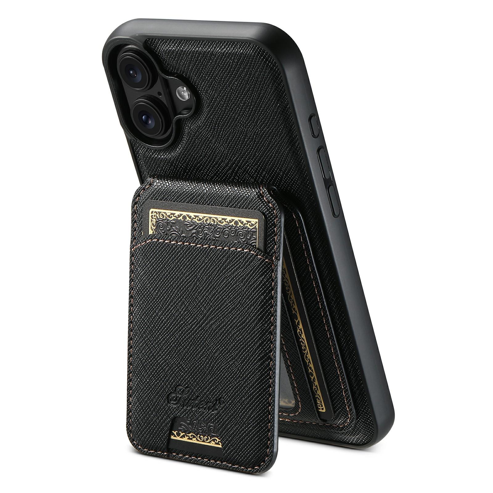 

SUTENI H18 For iPhone 17 Magnetic Case Cross Texture Leather+TPU Cover with Detachable Card Bag