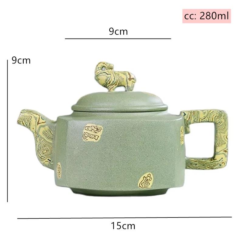 

280ml Chinese Yixing Purple Clay Tea Pot Authentic Raw Ore Green Mud Teapot Handmade Square Beauty Kettle Zisha Tea Set Supplies