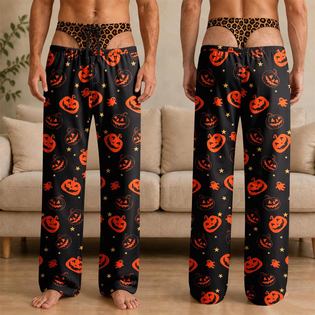 Men's Funny Novelty Halloween Pajama Pants with Underwear Print for Sleepwear