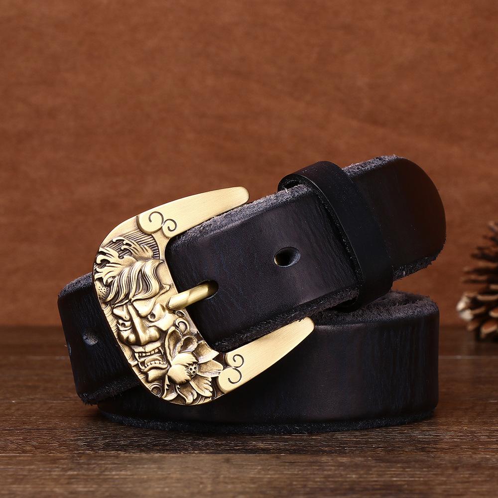 Rare And Super Thick Men'S First-Layer Cowhide Copper Buckle Lazy Belt Casual Guochao Retro Men'S Belt