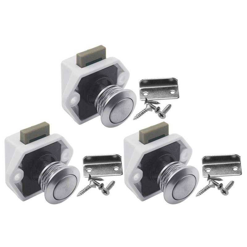 3 Sets Door Drawer Cabinet Cupboard Table Filing Keyless Push Button Lock Latch Furniture Hardware Fit for Boat Yacht RV Camper