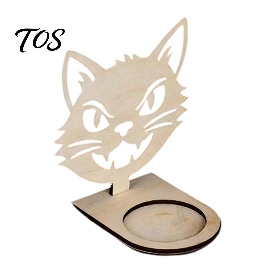 Solid Wood Halloween Decor Wooden Candle Holder Ornaments, Decorative Cat/Pumpkin/ Ghost/Skull Projection DIY Decorations Stand, Creative Tabletop for