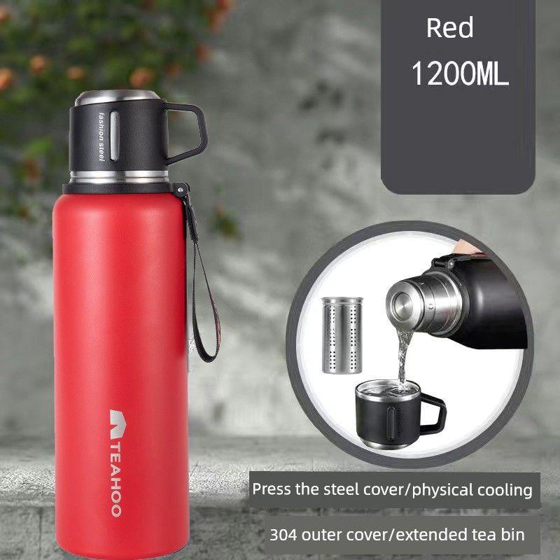 Large-Capacity Thermos Cup with Tea-Water Separation, All-Steel, Portable for Outdoor Use, Suitable for Car Use in Winter, with Handle for Brewing Tea