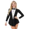 Women's Sexy Waitress Role Play Costume S-XXL: Contrast Color Tuxedo Style Dress with Bowknot Buttons & Long Ruffle Sleeves