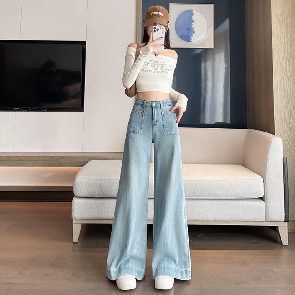 Retro High-Waist Skiny Flare Pants Wide-Leg Long Jeans Women's Denim Long Trousers High Street Streetwear
