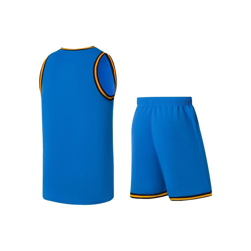 Li Ning Sports Basketball Series Logo Print Striped Round Neck Basketball Vest Shorts Set Men Basketball Set Beijing-Blue AATS003-8