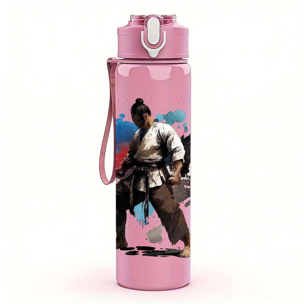 1PC Martial Arts Fighter Print 750ml Color Plastic Sports Water Bottle Leakproof Flip Straw Lid Suitable for Sports Office Home Use