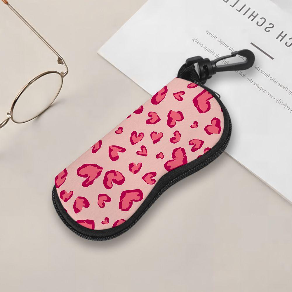 Pink Heart Pattern Soft Eyeglasses Sunglasses Case,Portable Lightweight Drawstring Pouch Protective Sleeve for Daily Travel Accessories