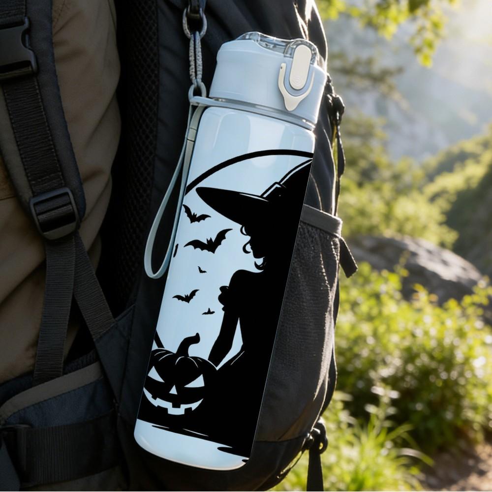 1PC Witch Silhouette Moon Halloween Print 750ml Color Plastic Sports Water Bottle Leakproof Flip Straw Lid Suitable for Sports Office Home Use