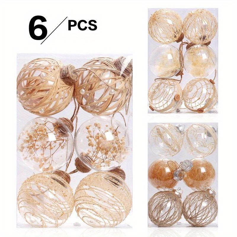 6Pcs Christmas Ornaments Transparent PET Hemp Rope Christmas Balls Set of 6 for Outdoor Yard Patio Garden Home Holiday Party Decorations