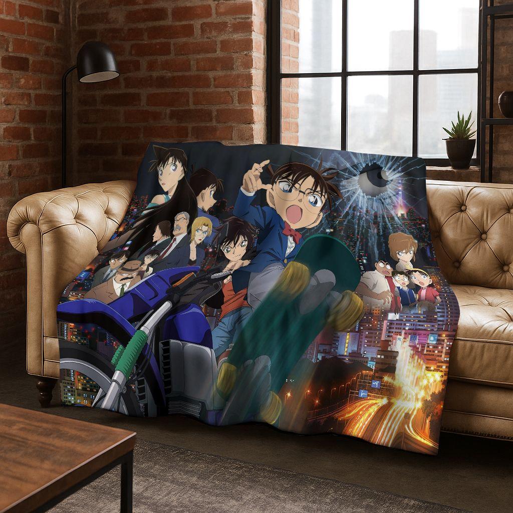 Retro Anime Detective Conan Cartoon Flannel Blanket,Warm and Cozy Soft Throw Blanket for Home Bedroom Bed Sofa Picnic Cover Kids