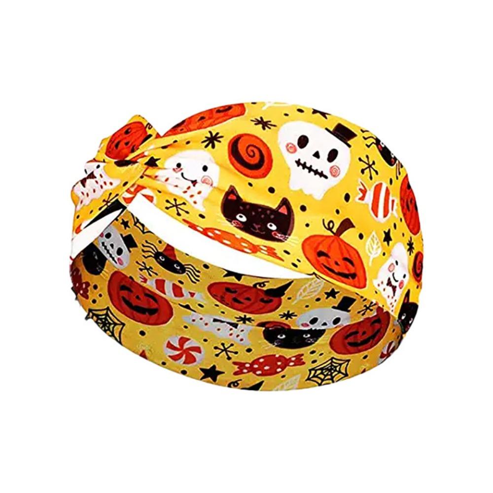Wide Edge Knot Elastic Turban Soft Halloween Printed Headband Bandanas Elastic Headband  Sports