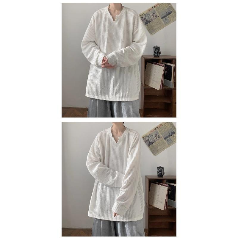 Autumn Korean Streetwear T Shirt Men Fashion Hip Hop Baggy Casual Solid Color Loose Long Sleeve Tees