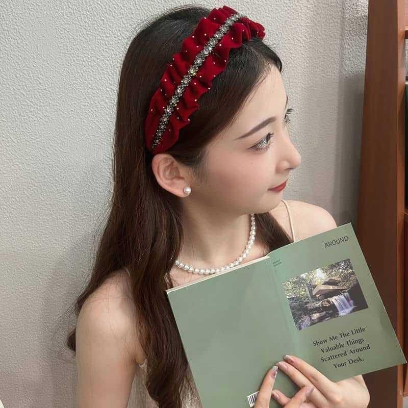 Velvet Rhinestone Hair Band Women Autumn Winter Luxury Versatile Headband Vintage Hair Accessories