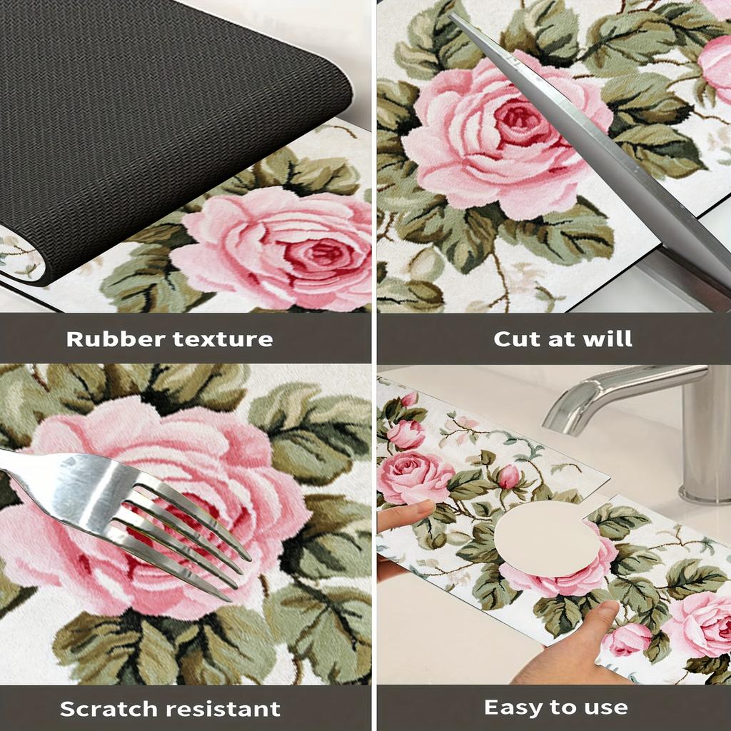 Beautiful Rose Sink Splash-Proof Faucet Mat Kitchen Water-Absorbing Table Mat Countertop Waterproof Protective Mat Bathroom Mat
