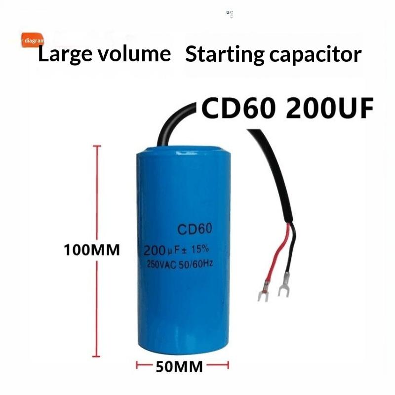 Cd60 Capacitor Cd60 Run Capacitor With Wire 250V Ac 200Uf 50/60Hz For Motor Air Compressor 150Uf-400Uf Cd60 Run Capacitor