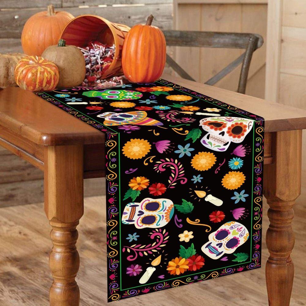 Skeleton Tablecover Linen Tablecloth Banquet Skull Table Runner  Day of The Dead