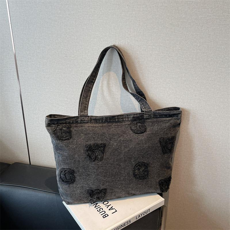 Large Capacity Letter Denim Bag Class Commuter Bag Women's New Trendy Casual Versatile Shoulder Bag