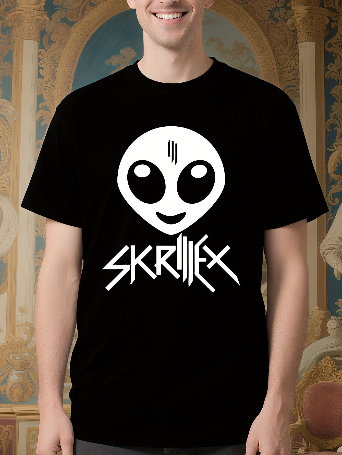 Skrillex Graphic Tshirt - Black with White Alien Face and... M