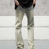 American high street vibe washed old yellow mud dyed jeans men's tide ins straight tube slightly stretched thin piled pants