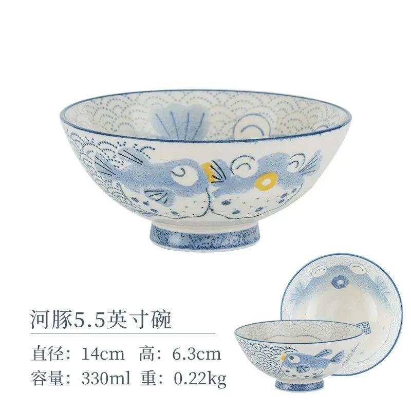 Cartoon Ceramic Japanese Bowl, Cute Seasoning Kitchen Tableware,Soup Rice Bowls, Instant Noodle Bowls, Underglaze Colored Plates