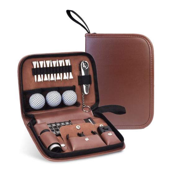 Golf Tools Case Multi-functional Golf Accessories Organizer Bag Faux Leather Large Capacity Golf Ball Tee Rangefinder Brush Holder Pouch