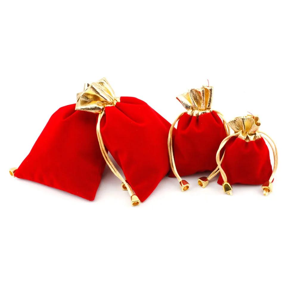 10/50/100PCS Exquisite and Elegant Red Velvet Bag Gift Drawstring Pocket Bag Wedding Candy Jewlery Bag Christmas Gift Bags