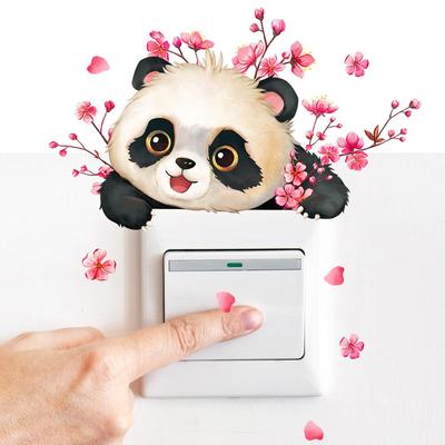 Cartoon Animals Mural Self-adhesive Panda Bird Flower Switch Wall Sticker Kids Room Decoration Home Decor