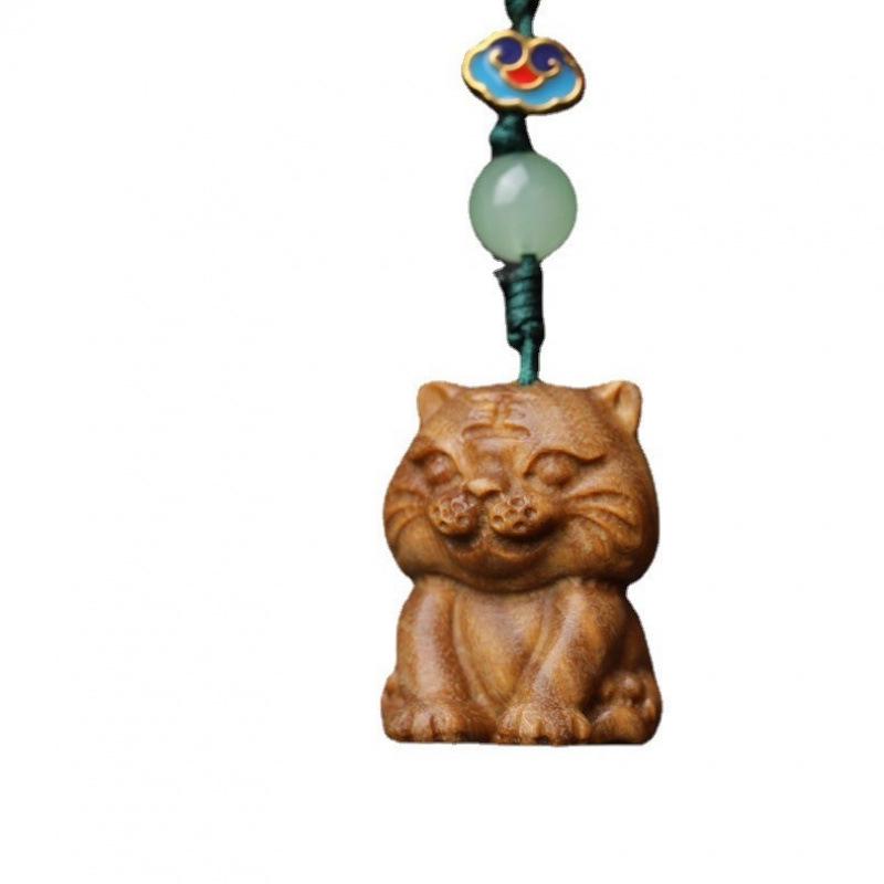Zodiac Tiger Wooden Phone Charm & Key Chain: Cultural Night Market Souvenir
