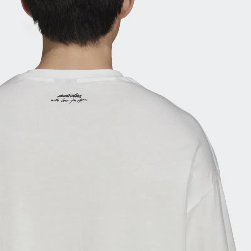 adidas T-shirt de Gola Redonda com Estampa do Logotipo da Marca de Cor Sólida Masculina Tops Branco H61129