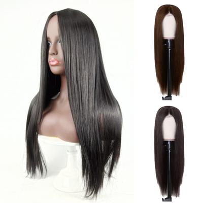Women Long Straight Wig Middle Part Natural Looking Silky Heat Resistant High Temperature Fiber Ladies Black Brown Synthetic Hair