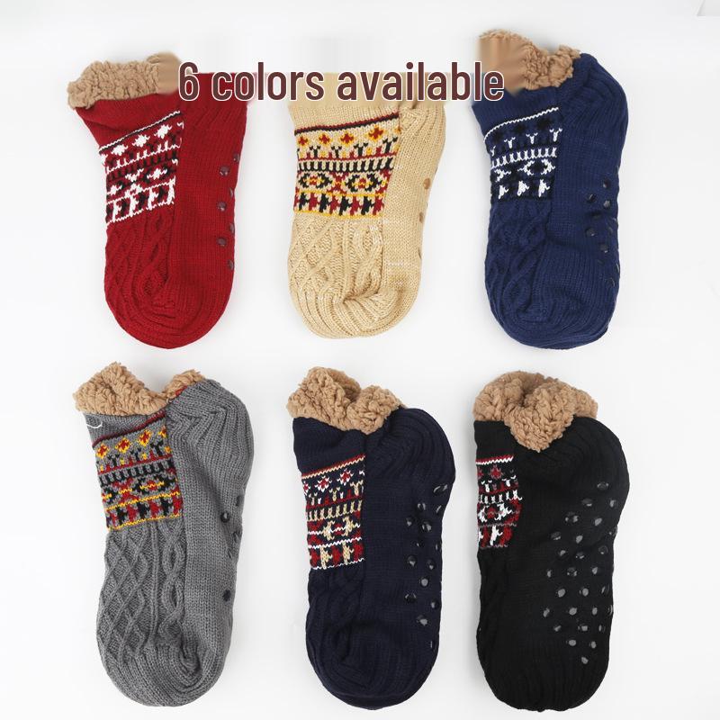 Thickened Fleece-Lined Non-Slip Winter Home Socks with Dotted Soles
