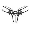 Long Night Slow Pearl Women's Embroidered Open-Crotch Thong - See-Through, Sexy, and Massage-Enhanced T-Pants