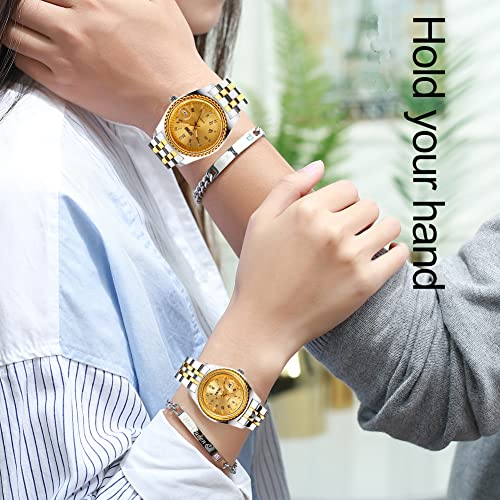 Popular Couple's Watches, Matching Sets for Men and Women, Classic Gold and Silver Designs with Stainless Steel Bands, Waterproof, and Luxurious Desig