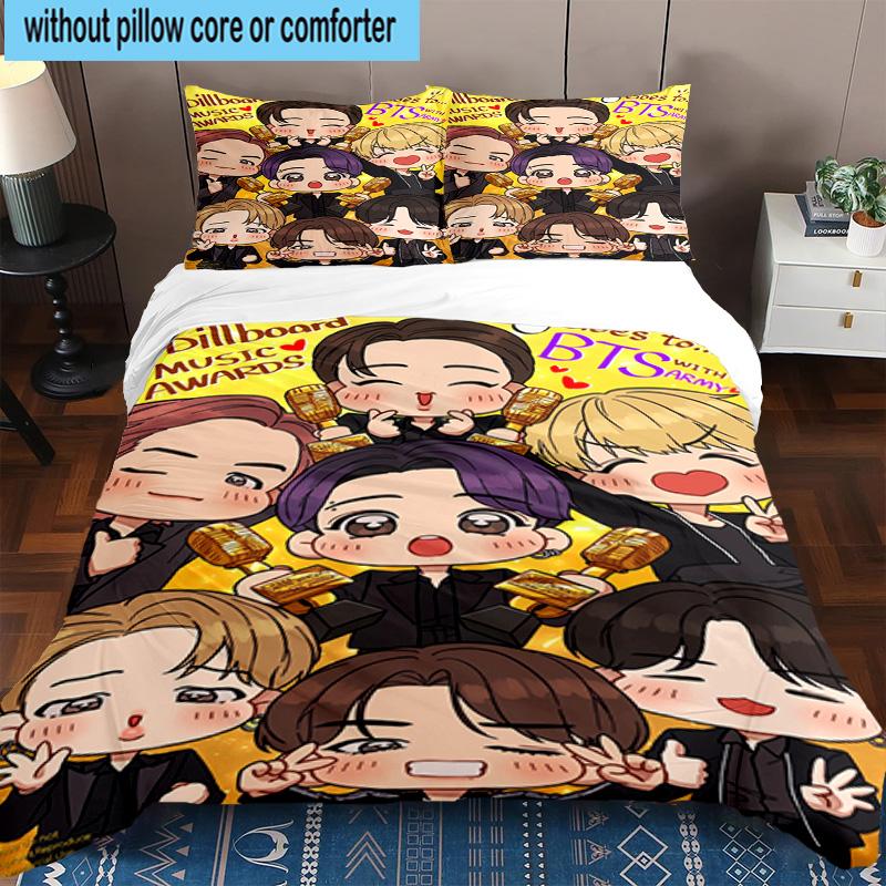 3PCS K-pop Cartoon Friends 3pcs Bedding,Including 3PCS Duvet Cover And 2pcs Pillowcases Perfect for Christmas,Ideal for Bedroom, Dormitory