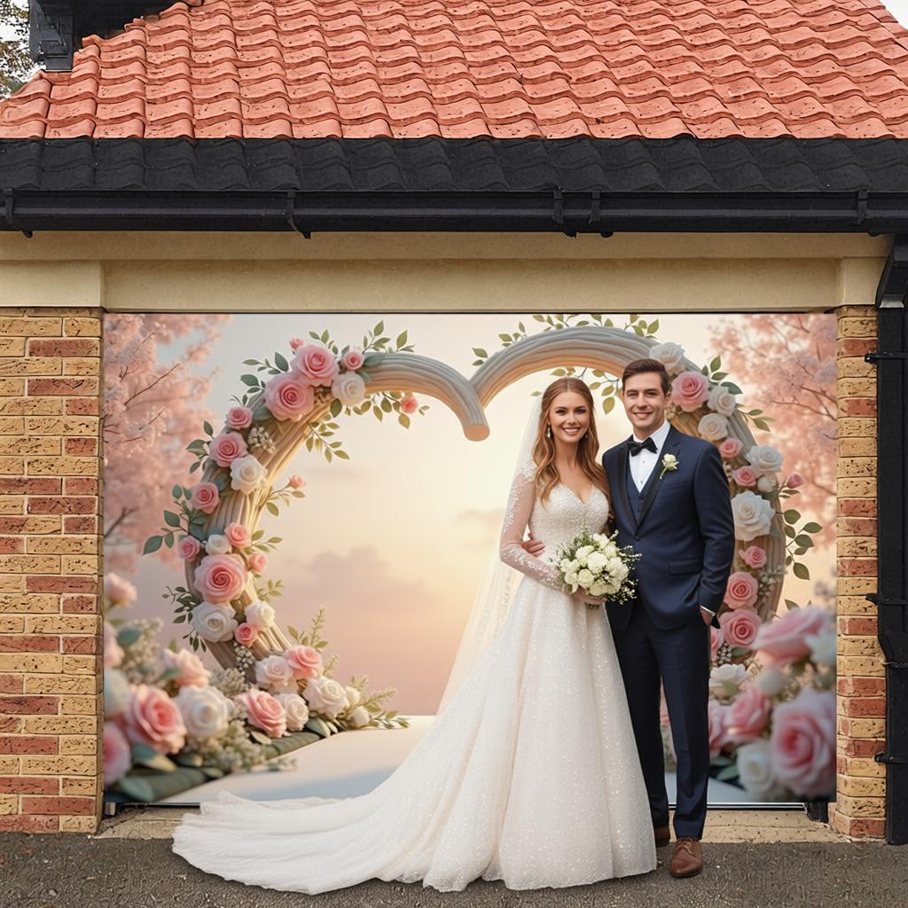 Wedding Banner Curved Structure Rose Heart Banner Love Theme Display Heart-shaped Frame Floral Love Banner For Bridal Shower