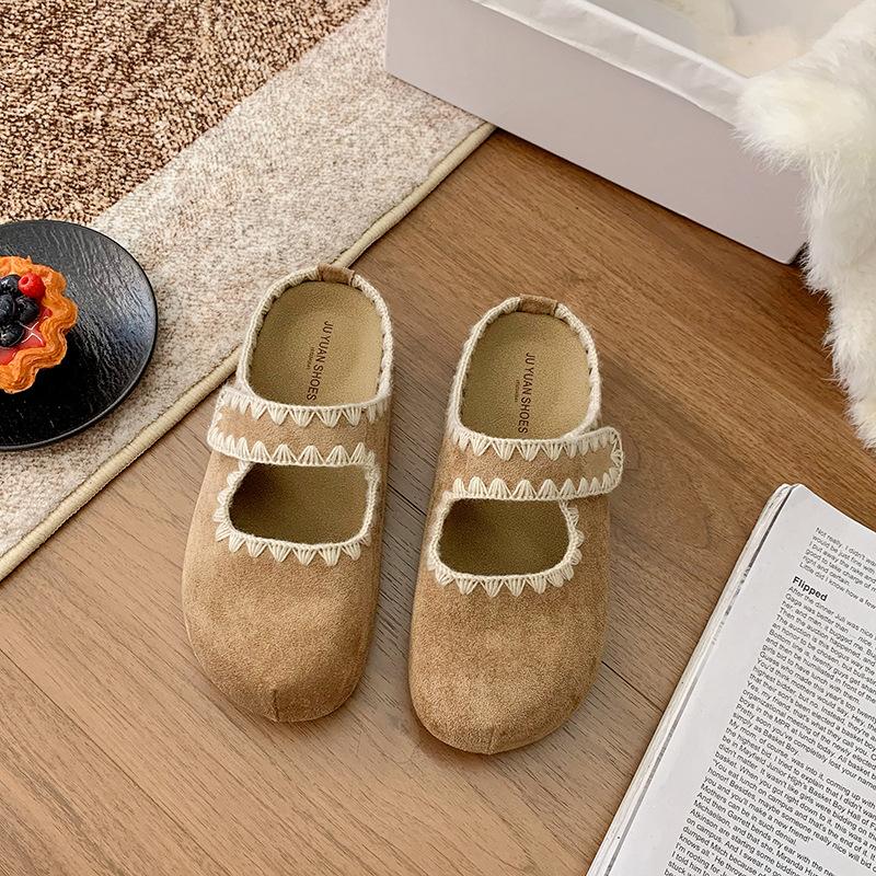 Retro Fairy Style Bag Head Half Slippers Female Outer Wear 2025 Autumn Platform Muller Shoes with Skirt Mary Jane Tow