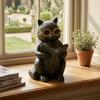 Reading Animal Figurine Retro Owl Rabbit Raccoon Reading Book Statue with Glow in The Dark Glasses for Bookshelf Desktop Home Decor