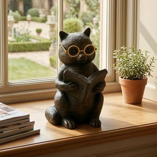 Reading Animal Figurine Retro Owl Rabbit Raccoon Reading Book Statue with Glow in The Dark Glasses for Bookshelf Desktop Home Decor