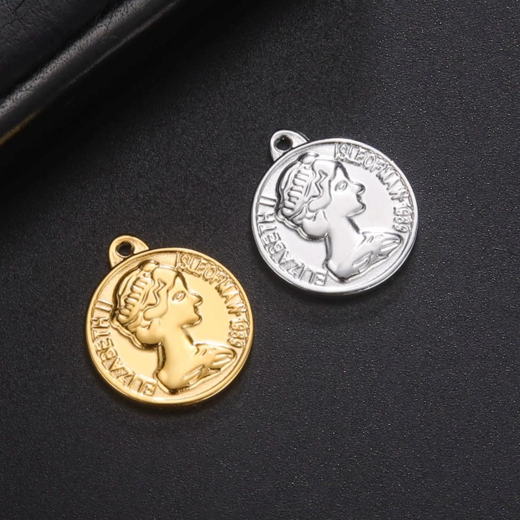 Teamer 5pcs/lot Queen Elizabeth Charms for Jewelry Making Stainless Steel Round Pendant DIY Necklace Bracelet Jewelry Accessory