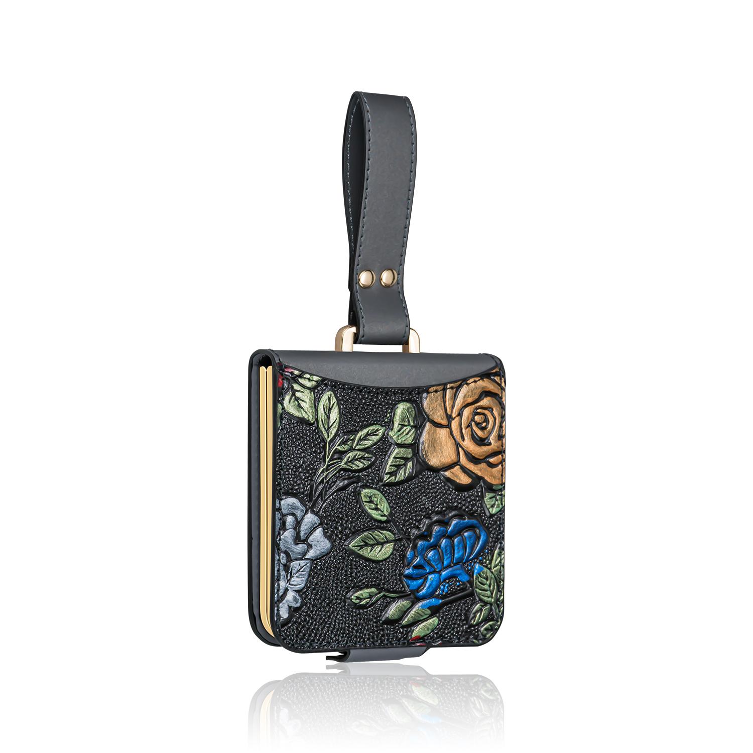 

VIETAO Flower Printing PU Leather Wristband Mobile Phone Case Cover Compatitable With Samsung Galaxy Z Flip 6 Flip 5 Flip4 Flip3 For Samsung Z Flip 7 сірий