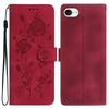 For iPhone 16e Wallet Case Rose Pattern Imprinted Leather Flip Stand Phone Cover