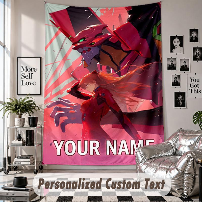 Custom Tapestry Wall Hanging, Neon Genesis Evangelion Personalized Name Text Home Wall Decor