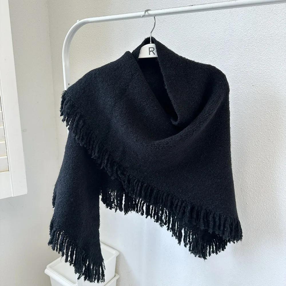 High Quality Winter Triangle Shawl Versatile Tassel Knitted Shawl Wraps Thickned Cold Proof Blanket Scarf for Women