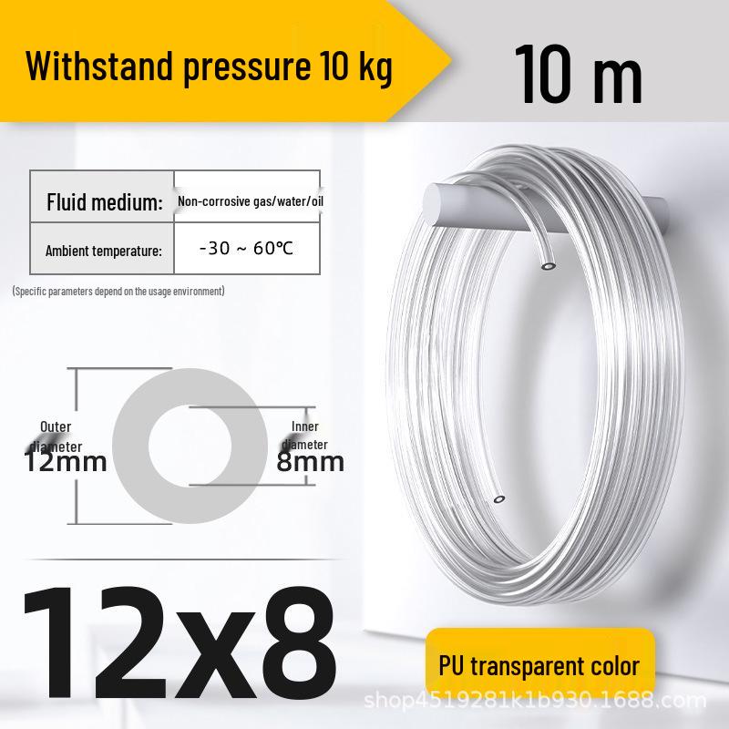 Zhuo Ji 8mm High-Pressure Transparent PU Air Hose for Air Compressors (Sizes: 4/6/10/12/14/16)
