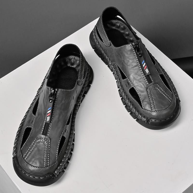 Fashion Leather Sandals Man Casual Loafers Luxury Design Slip on Male Dress Sandals Leisure Style Big Size Outdoor Wear-resistant Sole