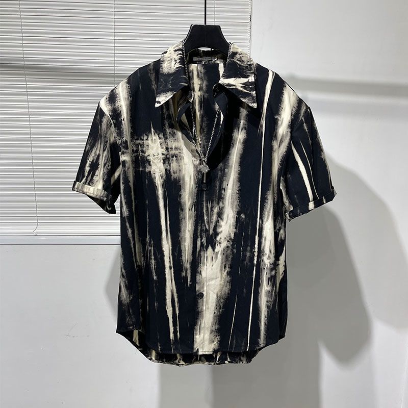 High-end Fashion Retro Casual Clothes Black White Elegant Design Sexy Hipster Personality Men's Shirt Short Sleeved