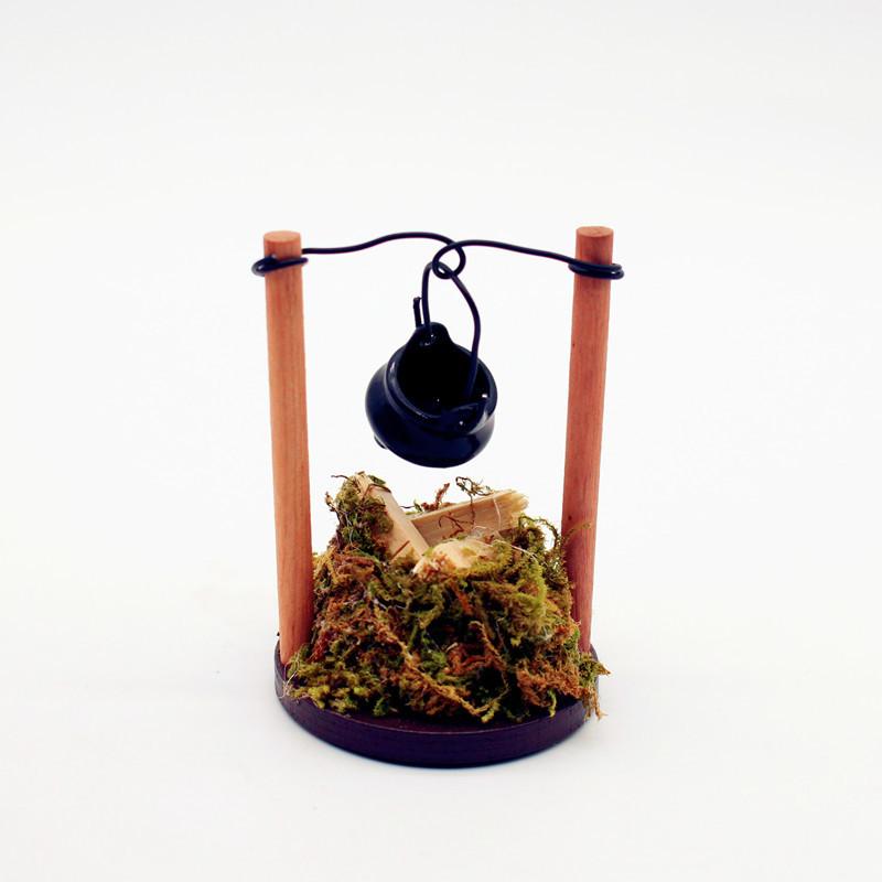 Diy Dollhouse Toy Miniature Outdoor Garden Scene Lightable Hanging Stove Fire Pile Model Kitchen Firewood Pile Kids Pretend Toys