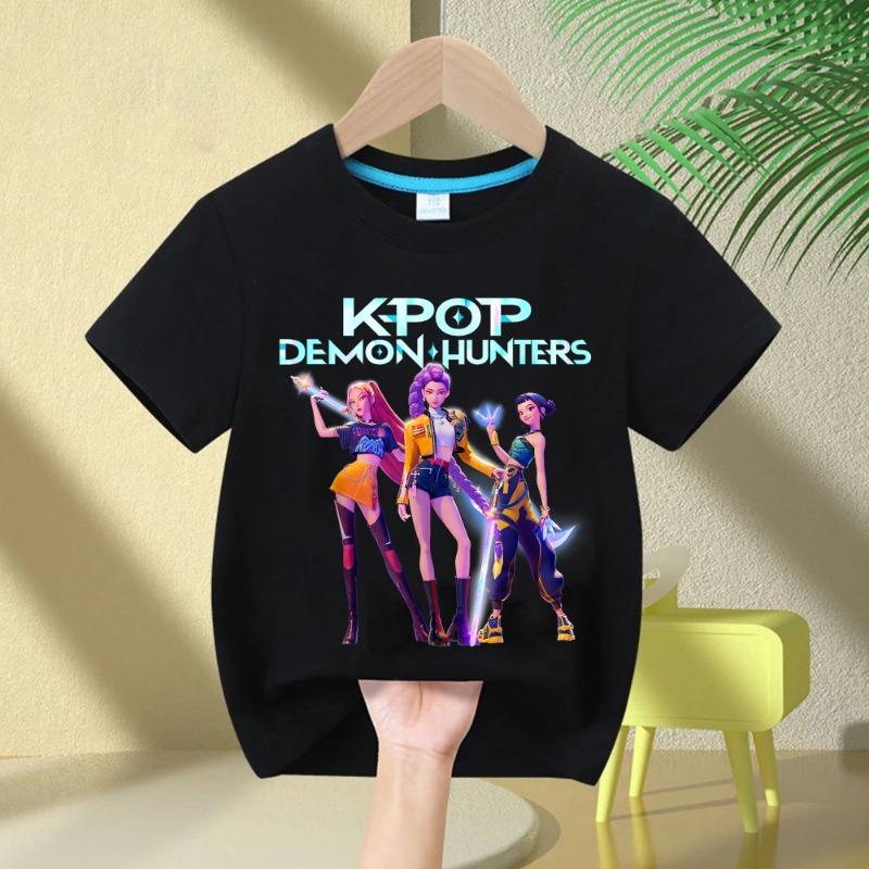 2025 Movie Crew Neck Cartoon Girls Boys Tee Kids T-shirt KPop Demon Hunters Print Fashion Casual Tops Casual Baby Girl Clothes